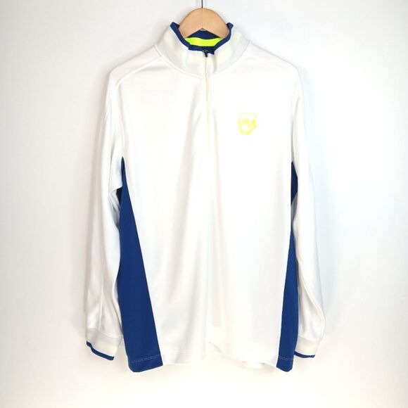 Nike Other - NIKE GOLF Men's White Blue Neon Quarter Zip Pullover Size Large URA Logo Sport